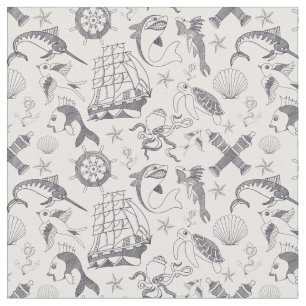 Nautical Old Sailor Tattoos Patterned Fabric