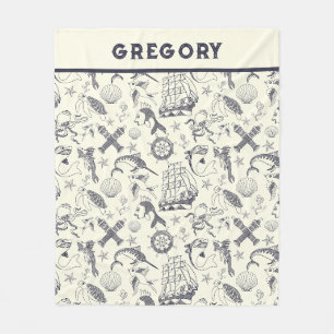 Nautical Old Sailor Tattoos Patterned Fleece Blanket