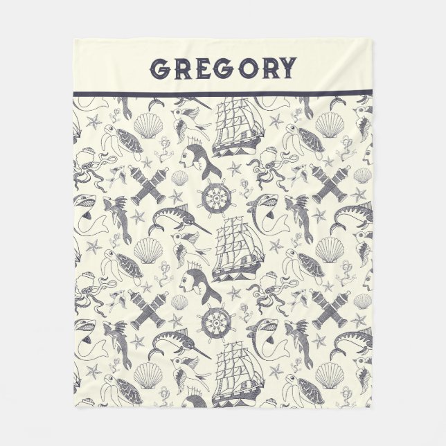 Nautical Old Sailor Tattoos Patterned Fleece Blanket (Front)