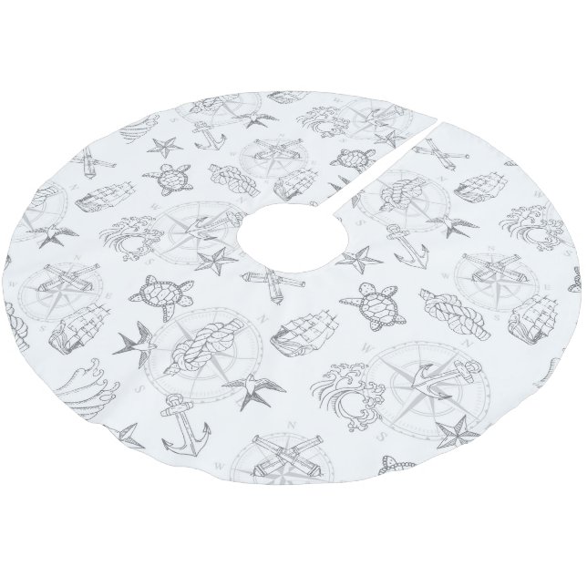 Nautical Old Sailor Tattoos Patterned Grey Brushed Polyester Tree Skirt (Angled)