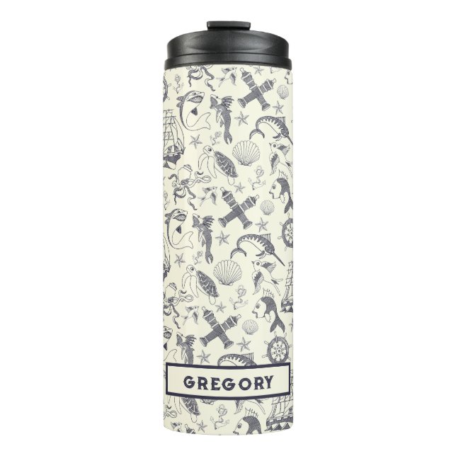 Nautical Old Sailor Tattoos Patterned Thermal Tumbler (Front)