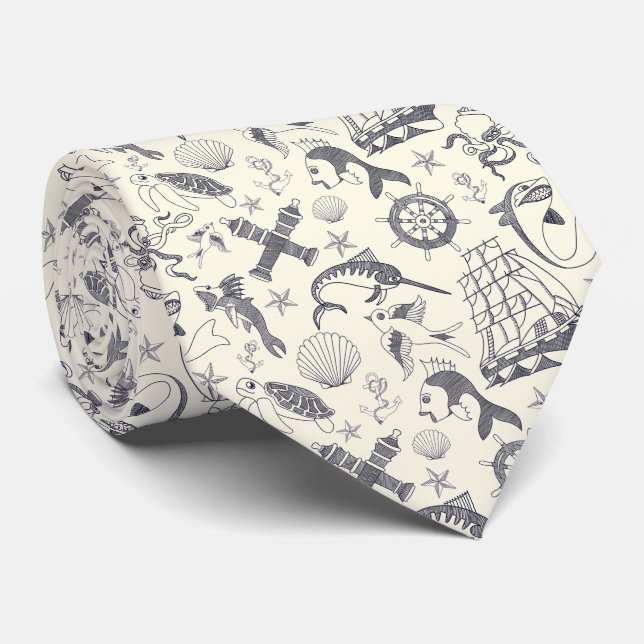 Nautical Old Sailor Tattoos Patterned Tie (Rolled)