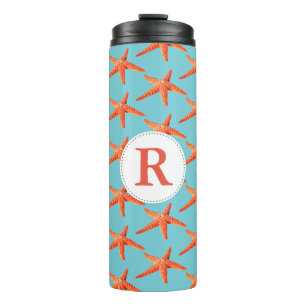 Nautical Orange Starfish Monogram Thermal Tumbler