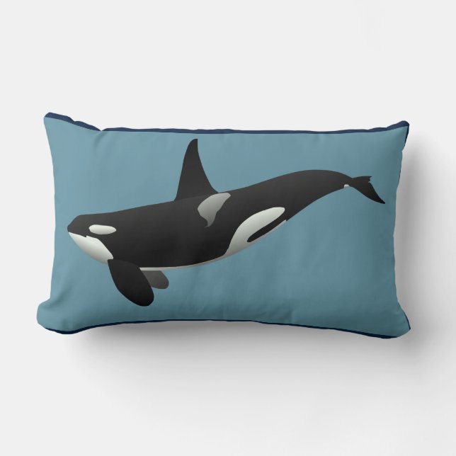 Nautical orca Blue White Lumbar Pillow (Front)