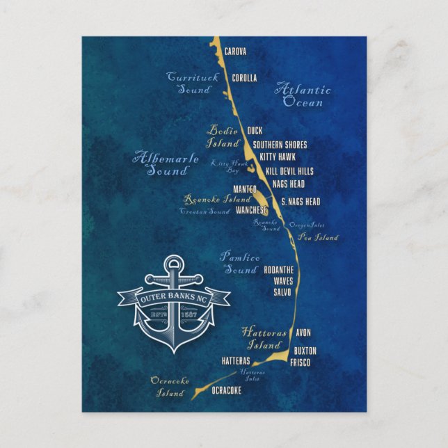 Nautical Outer Banks Map  Postcard (Front)
