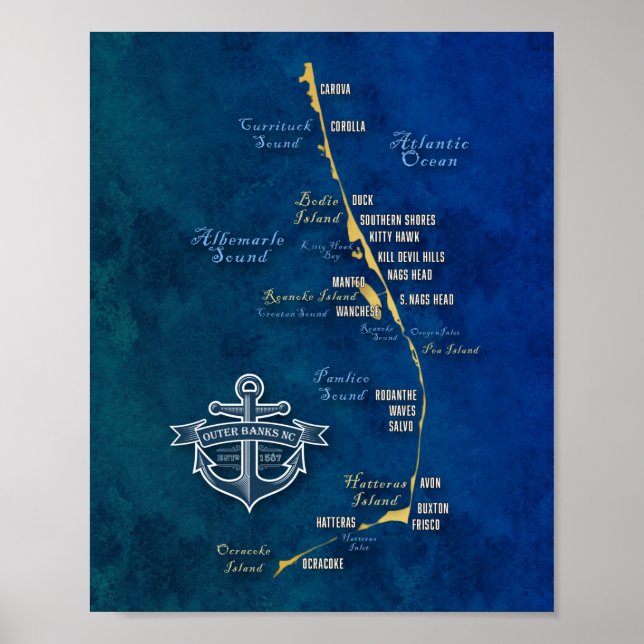 Nautical Outer Banks Map Poster (Front)