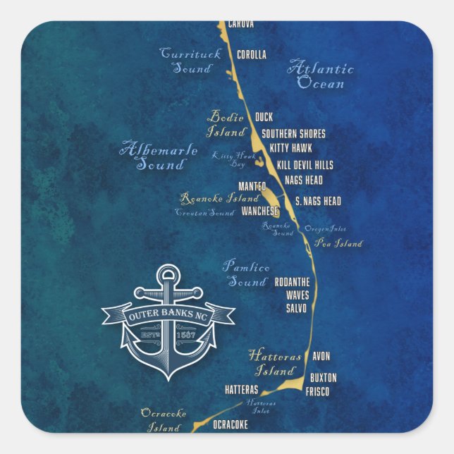 Nautical Outer Banks Map Square Sticker (Front)
