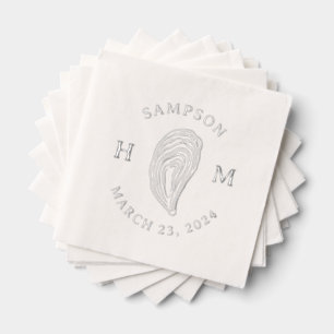 Nautical Oyster Shell Monogram with Name Date Foil Napkins