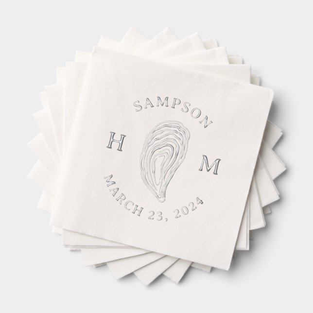 Nautical Oyster Shell Monogram with Name Date Foil Napkins (Insitu (Stacked))