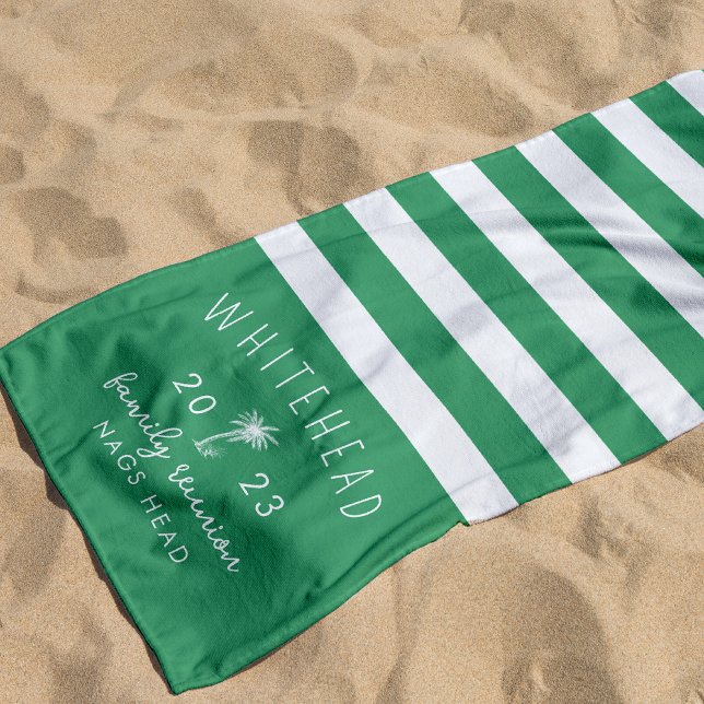 Nautical Palm Stripe Kelly Green Monogram Beach Towel (Creator Uploaded)