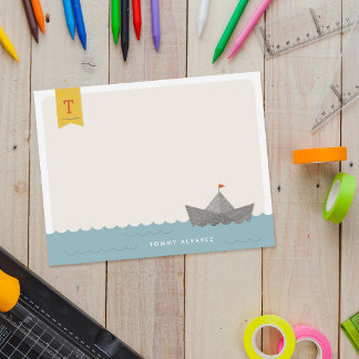 Nautical Paper Boat Monogram Flag Kid's Stationery Invitation