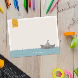 Nautical Paper Boat Monogram Flag Kid's Stationery Invitation