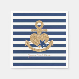 Nautical Paper Napkins-Navy & Gold Napkin