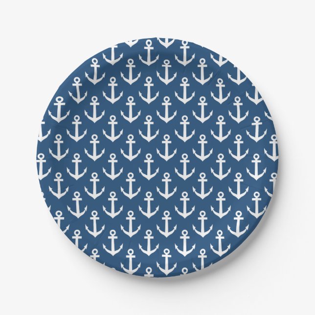 Nautical paper plates | boat anchor pattern print (Front)