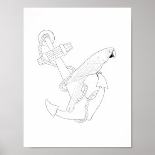 Nautical Parrot Adult Colouring Poster