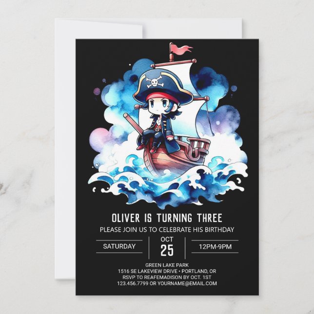 Nautical Pastel Pirate Birthday Invitation (Front)