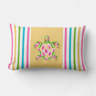 Nautical Pastel Stripe Throw Pillow with Turtle