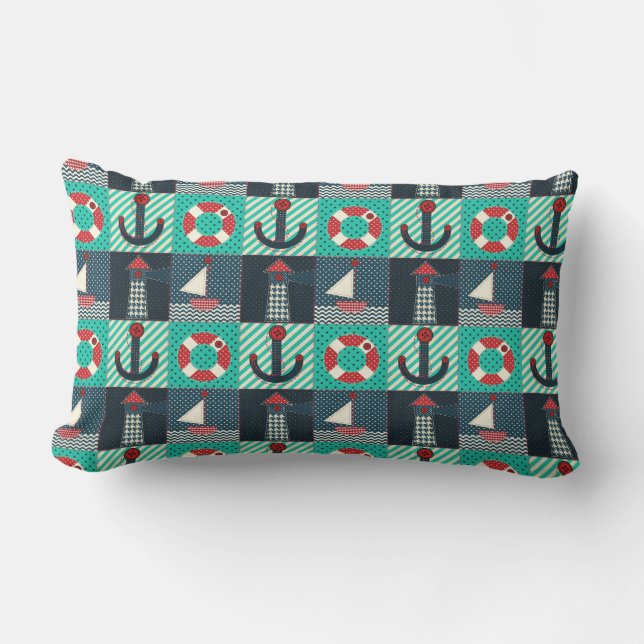 Nautical Patchwork Image Lumbar Pillow (Front)