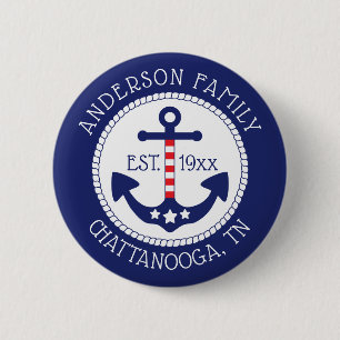 Nautical Patriotic Anchor Family Name 2 Inch Round Button