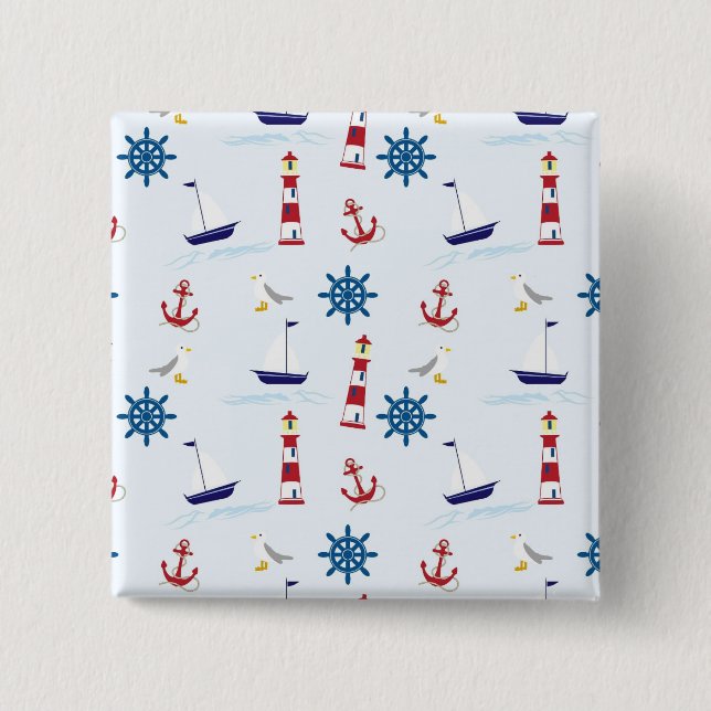 Nautical Pattern 2 Inch Square Button (Front)