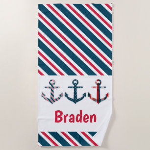 Nautical Pattern Anchors Personalized Beach Towel