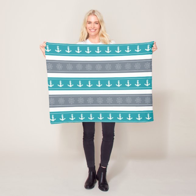 Nautical Pattern Boat Elements Fleece Blanket (In Situ)