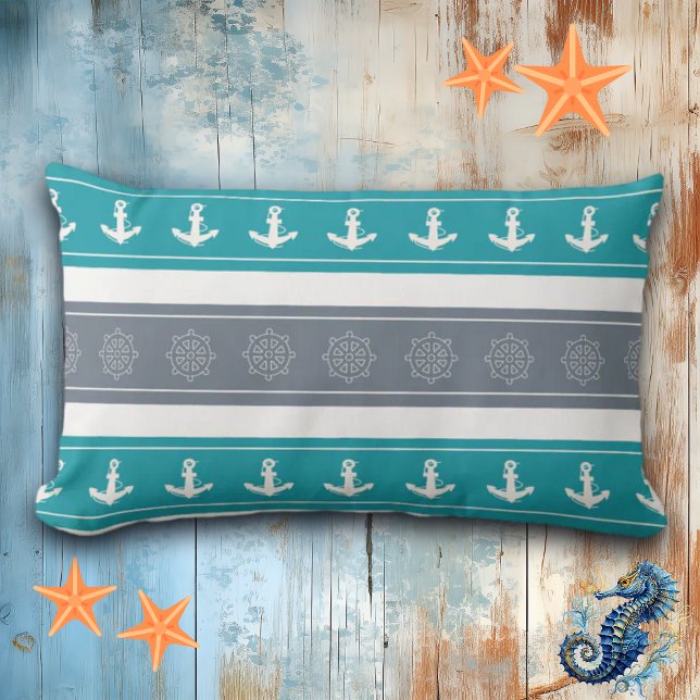 Nautical Pattern Boat Elements Lumbar Pillow (Creator Uploaded)