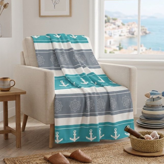 Nautical Pattern Boat Elements Sherpa Blanket (Creator Uploaded)