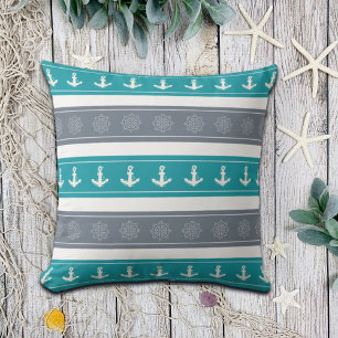 Nautical Pattern Boat Elements Throw Pillow