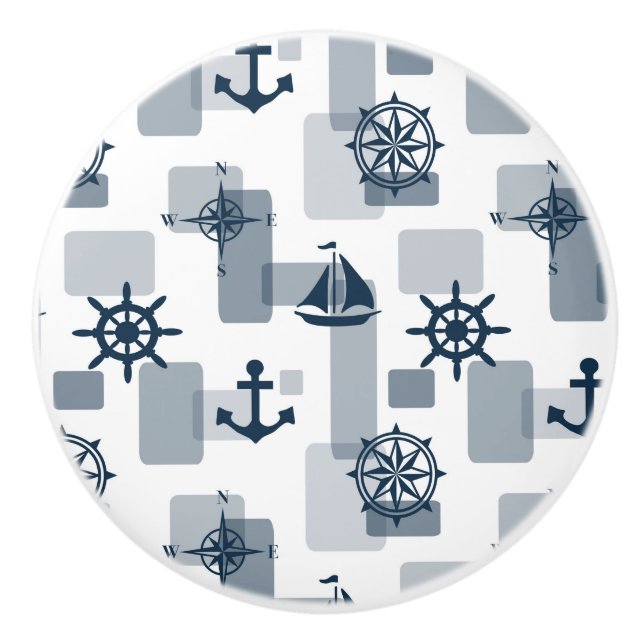 Nautical pattern ceramic knob (Front)