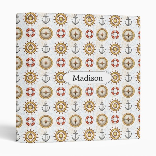Nautical Pattern custom name binders (Front/Spine)