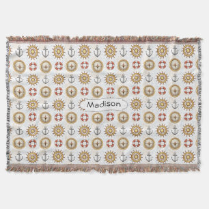 Nautical Pattern custom name throw blanket