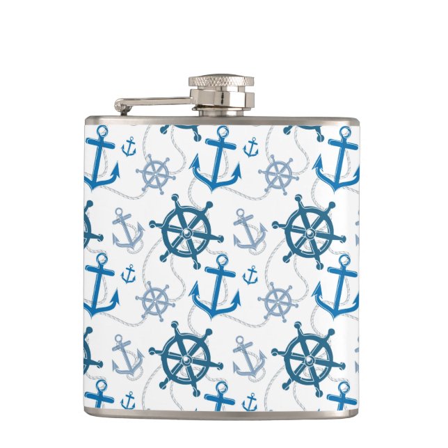 Nautical pattern hip flask (Front)