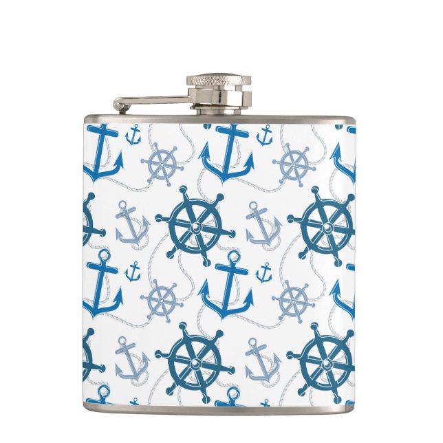 Nautical pattern hip flask (Front)