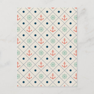 Nautical Pattern Ivory Anchor Helm Wheel Sail Postcard