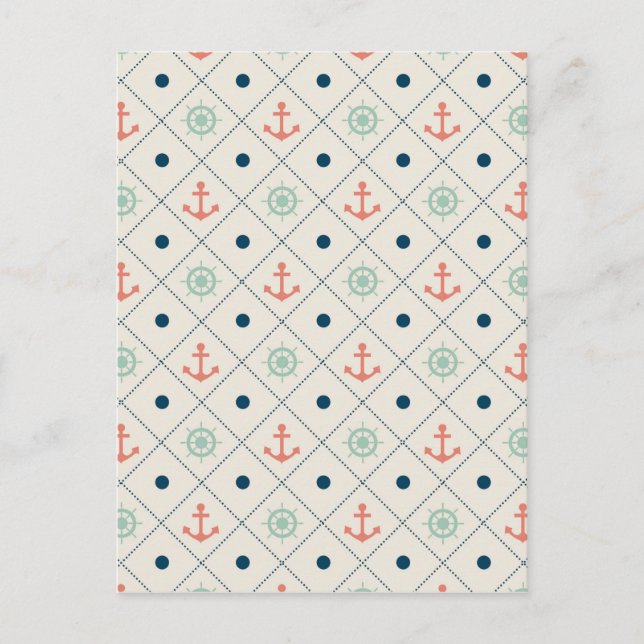 Nautical Pattern Ivory Anchor Helm Wheel Sail Postcard (Front)