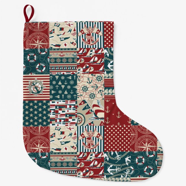 Nautical Pattern Large Christmas Stocking (Front)