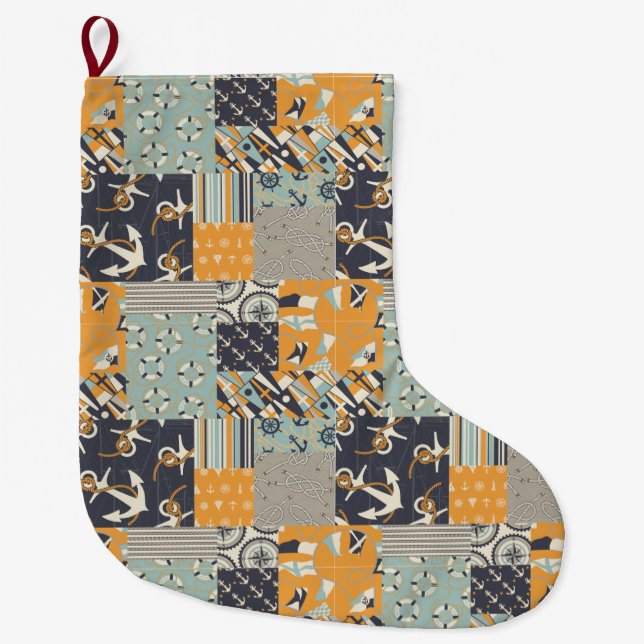 Nautical Pattern Large Christmas Stocking (Front)