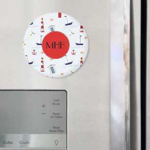 Nautical Pattern, Marine Pattern, Monogram Magnet