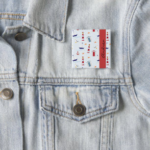 Nautical Pattern, Marine Pattern, Your Name 2 Inch Square Button