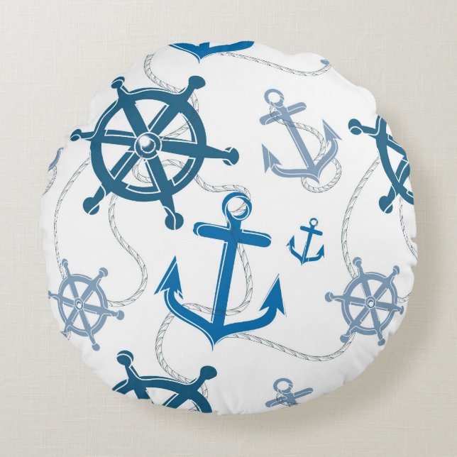 Nautical pattern round pillow (Front)