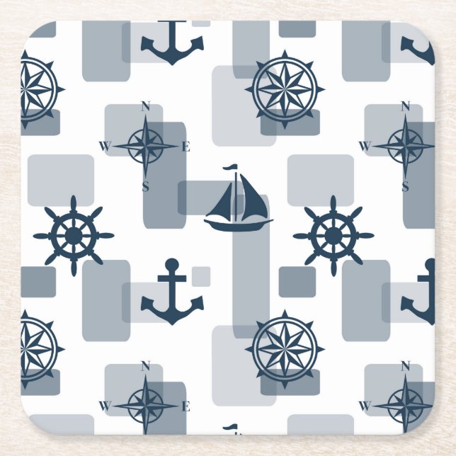 Nautical pattern square paper coaster (Front)