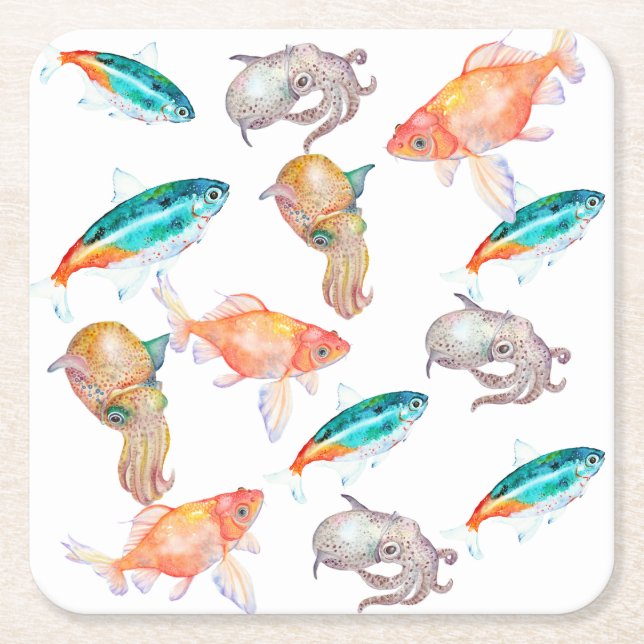 Nautical pattern square paper coaster (Front)