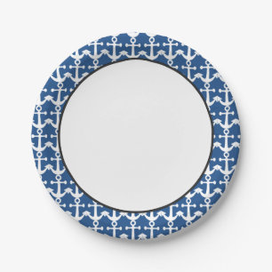 Nautical Pattern   White and Blue Paper Plate