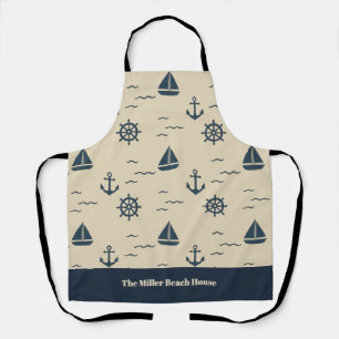 Nautical Pattern with Anchor Sailboat Compass Apron