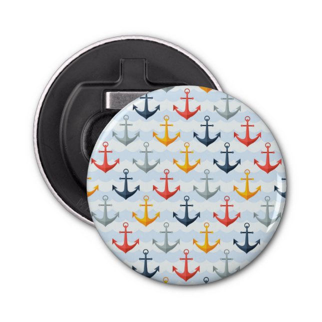 Nautical Pattern with Anchors Bottle Opener (Front)