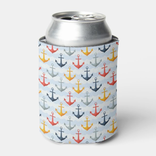 Nautical Pattern with Anchors Can Cooler (Can Front)