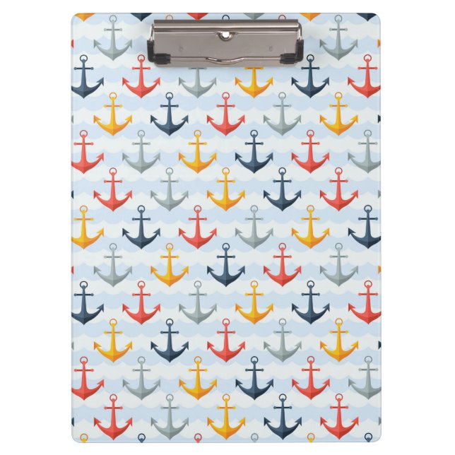 Nautical Pattern with Anchors Clipboard (Front)
