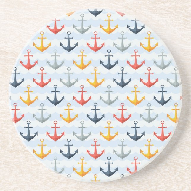 Nautical Pattern with Anchors Coaster (Front)