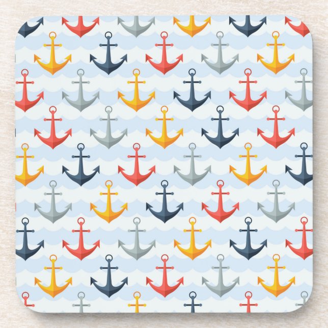 Nautical Pattern with Anchors Coaster (Front)